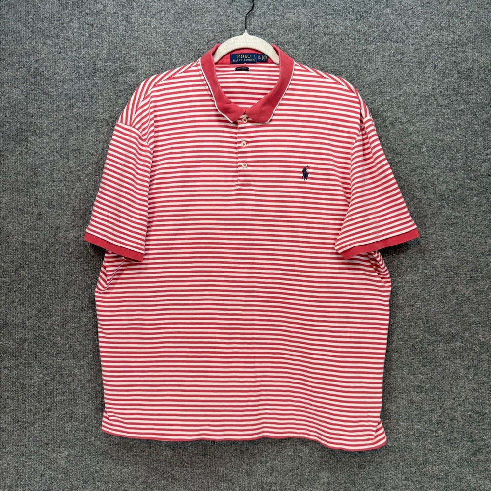 Polo Ralph Lauren Polo Shirt Mens XL Red Striped Classic Fit Short Sleeve Pony